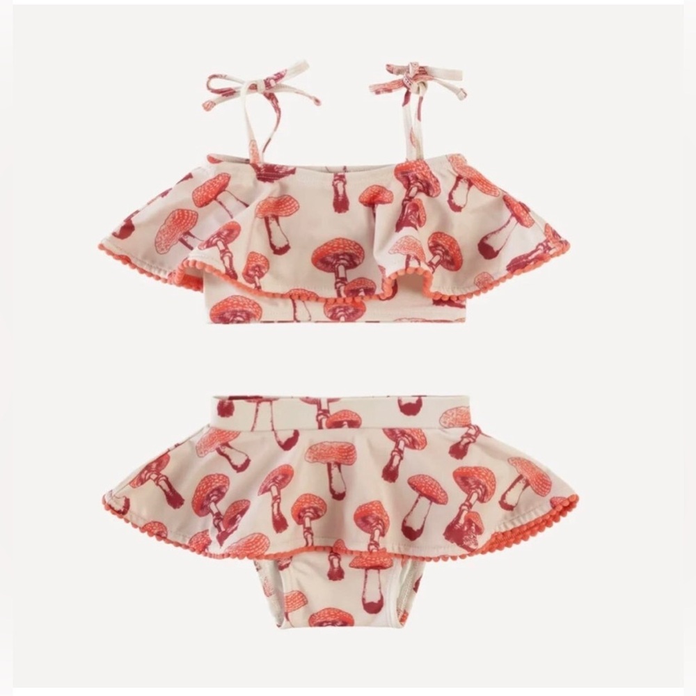 Kate Quinn | Ruffle Pom Pom Bikini Swim Set | Emberglow Fungi | 0-3 M